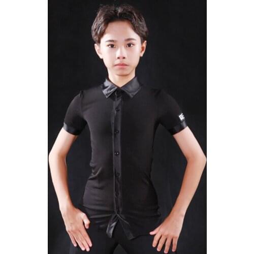 Children Latin Dance Costumes Black Short Sleeve Shirts Latin Dance Competition Clothes Rumba Samba Tango Latin Wear DQS5236