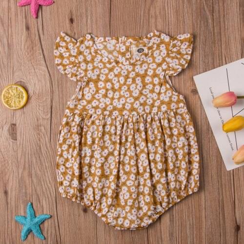 Pudcoco Newborn Baby Girl Clothes Fly Sleeve Flower Print O-Neck Romper Jumpsuit One-Piece Outfit Cotton Sunsuit Clothes Summer