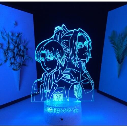 Dropship Attack on Titan Hange And Levi Ackerman 3D Lamp for Home Room Decor Light Child Gift Manga Acrylic LED Night Light