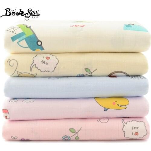 Booksew Cartoon Print Double Layer Comfortable Cotton Gauze Fabric Sewing Material Fluorescent-Free For Baby Napkin Towel Dress