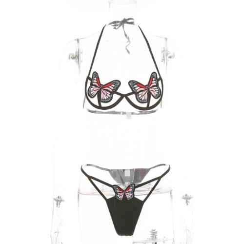 AIIOU Hot Women Sexy Lingerie Set Bandage Hollow Out Open Bra and G-string Set Butterfly Micro Babydoll Bandage Exotic Apparel