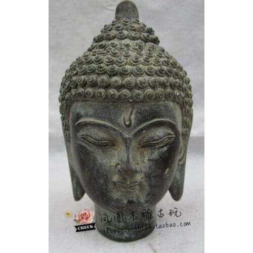 China Antique collection Bronze Buddha head statue