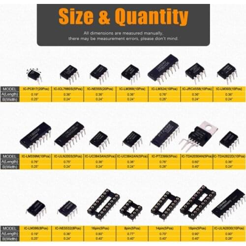 169-piece 21-chip classification kit,Opamp, Oscillator, Logic Gate DIP IC chip and socket combination kit, electronic de