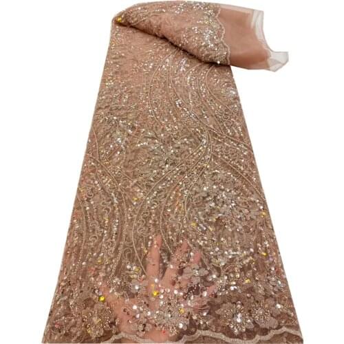 SJ Lace African Lace Fabric 2021 High Quality Sequins Embroidery Nigerian Lace Fabrics French Tulle Lace Beaded For Dress r5-51