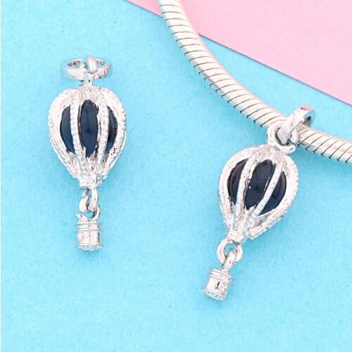 Leabyl Dropshipping New Dark Blue Crystal Hot Air Ballon Charm Pendant for Women Girl Bracelet Royal Blue Travel Balloon Bead