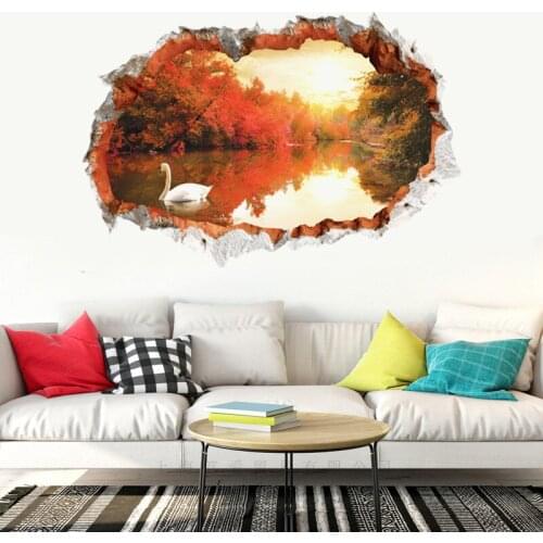 Forest Lake Swan 3D wall sticker PVC Material DIY art wall poster For Living room sofa background wall Kids room decor sticker
