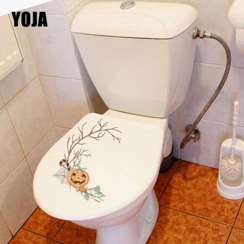 YOJA 18.5x23.1CM Cartoon Wall Sticker Toilet Decal Halloween Pumpkin Spider Living Room Home Decor T5-1258