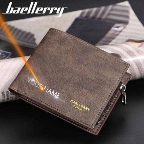 2021 Free Name Engraving Men Wallets Customized Zipper Card Slot High Quality Male Purse New PU Leather Coin Holder Men Wallets