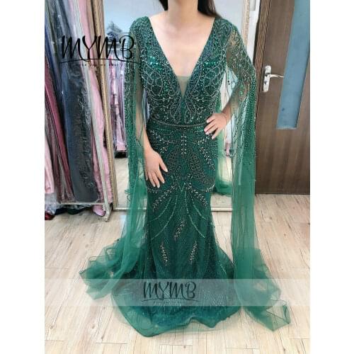 MYMB Brand 2021 Haute Couture Wedding Party Evening Dress Luxury Beading Extra Long Sleeve Mother Of The Bride Dress MY31134