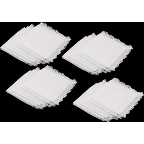 20 Pieces Soft Cotton Handkerchiefs, Blank White Lace Handkerchief for Embroidery DIY Craft - Wedding Keepsake Gifts, 23x25cm