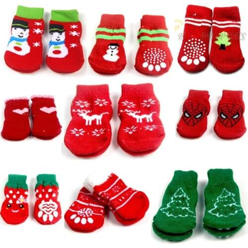 New 4pcs Christmas Snowflake Dogs Socks Lovely Pet Fashion Pets Sock Cute Puppy Dogs Pet Knits Socks Anti Slip Skid Bottom