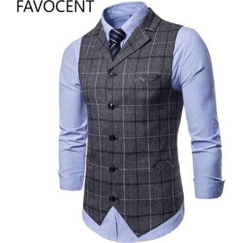 New Mens Vest Casual Business Men Suit Vests Male Lattice Waistcoat Fashion Mens Sleeveless Suit Vest Smart Casual Top Grey Blue