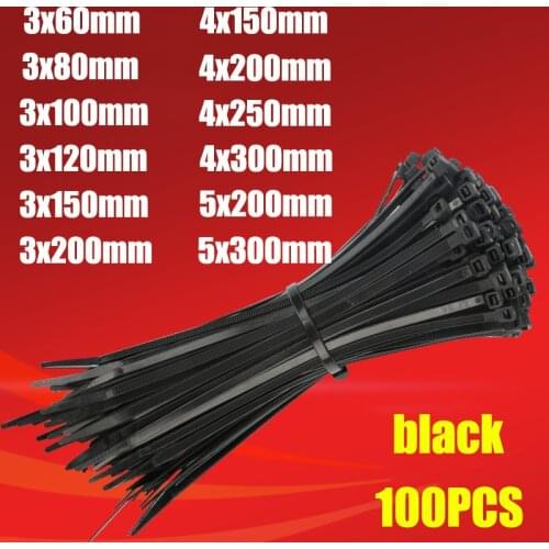 Plastic nylon cable tie 100 PCS black 5X300 cable tie fixing ring 3X200 cable tie zipper with 5X200 self-locking nylon cable tie