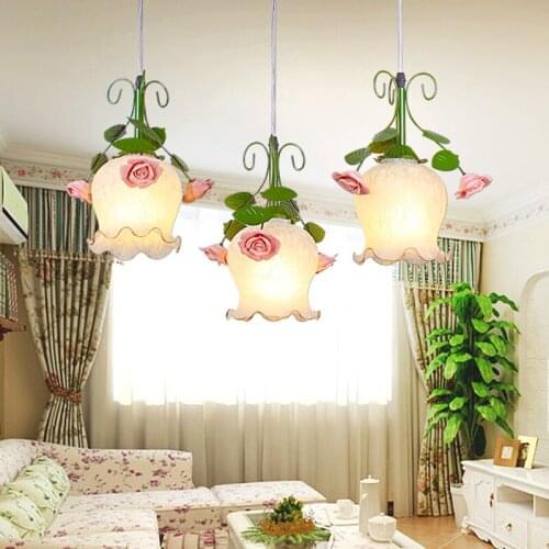 Rural Green glassshare attic lantern pendant lights creative restaurant bedroom garden pendant lamps 1/2/3 heads ZA FG469