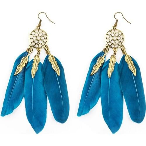 QCOOLJLY Dream Catcher Hollow out Vintage Leaf Feather Dangle Earring Women Bohemia Style Earring Ladys Ethnic Indian Jewelry