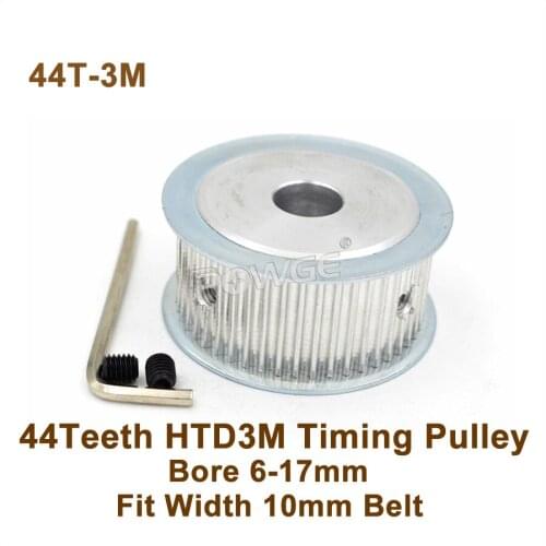 POWGE 44 Teeth 3M Synchronous Pulley Bore 6-17mm Fit Width 10mm 3M Belt 44T 44Teeth HTD 3M Timing Belt Pulley 44-3M AF
