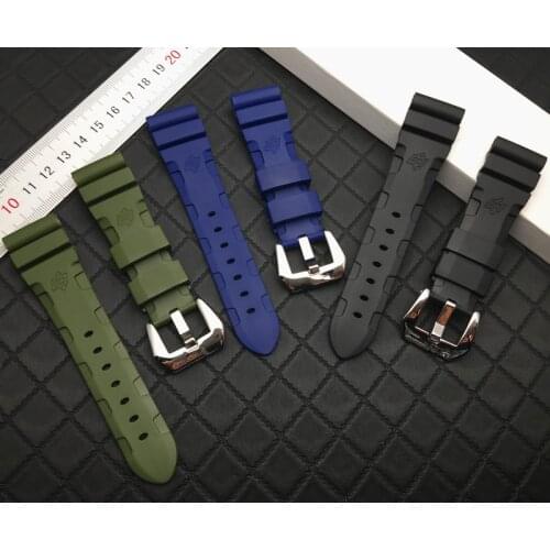 Black Blue Army green 22mm 24mm 26mm soft Silicone Rubber watch band for Panerai strap Watchband Bracelet tang buckle logo on