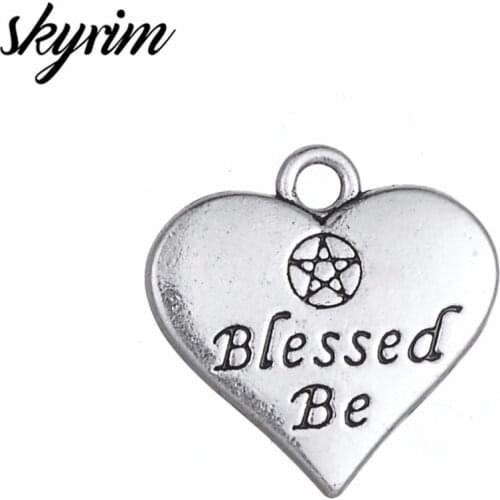 Skyrim 20Pcs DIY Necklace&Bracelet Jewelry Accessories Craft Engraved BLESSED Heart Word Charm Floating Pendants Charms