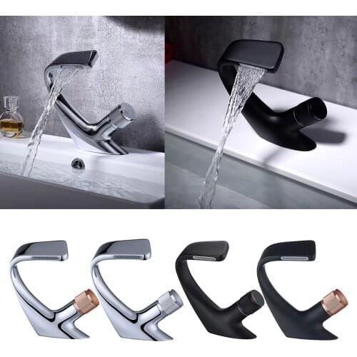 Water Sink Faucet Copper Faucet Bathtub Kitchen Sink Mixer Cold Hot Tap - Black