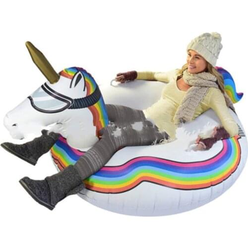 Thickened PVC Inflatable Unicorn Snow Tube Ski Circle With Handle Sleds Boat Snowboarding Ring Toy For Skating Swimming Ring