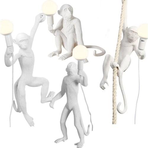 Modern creative design Resin Monkey Loft Vintage Hemp Rope Pendant Light for Home Lighting Bar Cafe Retro Hanging Pendant lamp