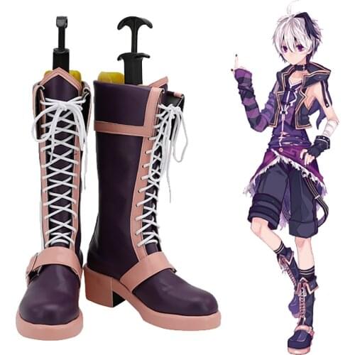 VOCALOID4 Library V4 Flower Cosplay Boots Purple Leather Shoes Custom Made Any Size