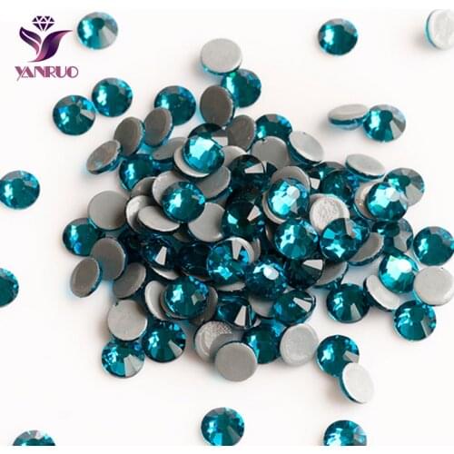 YANRUO 2058HF Blue Zircon Strass Hot fix Rhinestones Crystal iron Crystal Flatback Rhinestone Stones for wedding Dress