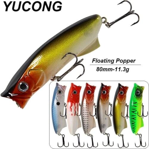YUCONG 1PCS Topwater Popper 80mm-11.3g Bomber Fishing Lure Artificial Wobbler Hard Swimbait Floating Isca Trout Pesca Stick Bait