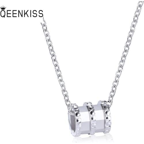 QUEENKISS NC642 Jewelry Wholesale Fashion Lady Girl Birthday Wedding Simplicity Round 18KT Rose Gold White Gold Pendant Necklace