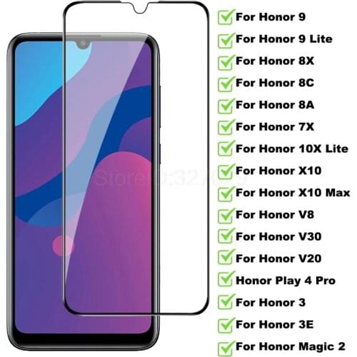 Screen Protector Film For Huawei Honor 8X 8A 8S 9C 9i 9A 9 10X Lite Glass Film Honor 7X 6X X10 Max V8 V30 V20 Play 4 3 SE Magic2