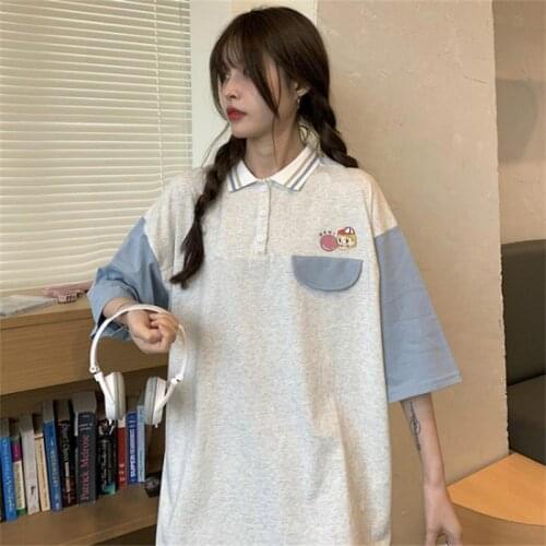 Female Korean Harajuku Loose Lazy Cartoon Print Tshirt Womens T-shirts Tops Japanese Kawaii Ladies Ulzzang Clothes For Women