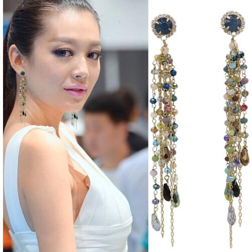 Luxury Hand weaving crystal Chic tassel earrings multicolor for Womens boho ethnic long tassle earrings jewellery