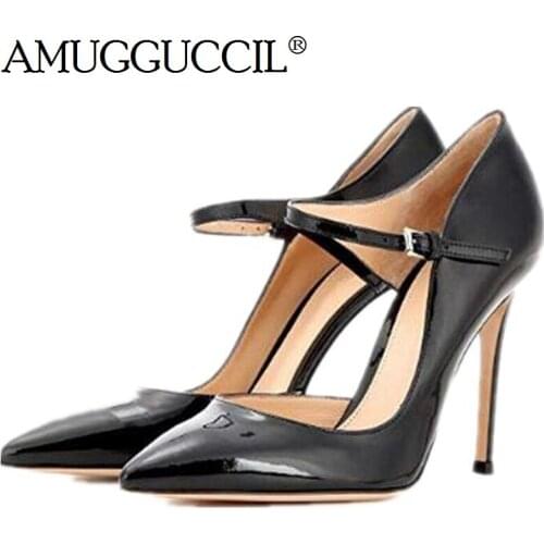 2020 New Plus Big Size 35-47 Black Buckle Fashion Sexy High Heel Spring Summer Female Ladies Mary Janes Shoes Women Pumps D1296