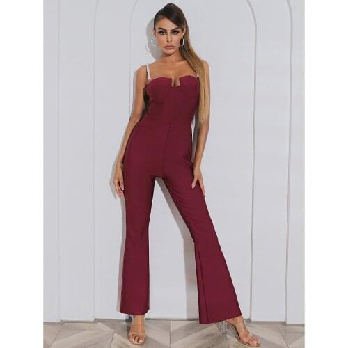 2021 Summer Red Black Sexy Sleeveless Beading High Waist Casual Slim Women Jumpsuits Streetwear Korean Femme Rompers DH7508