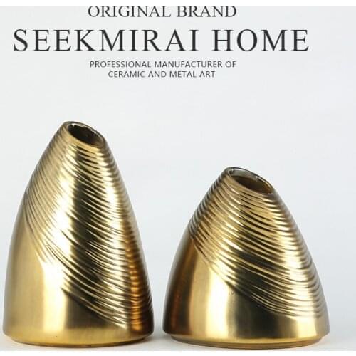 Golden oblique ceramic literary vase Nordic home TV cabinet dining table decoration ornaments Vases Vase Decoration Home