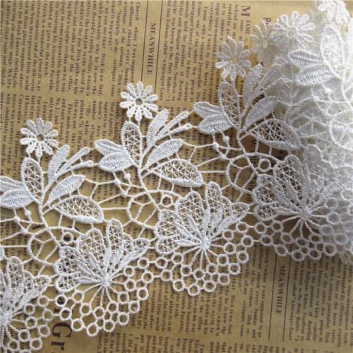 1 Yard White Polyester Flower Embroidered Lace Edge Trim Ribbon Applique DIY Sewing Craft Vintage Wedding Bridal Dress 10.5CM