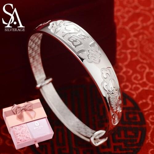SA SILVERAGE Pisces Blessing Sterling Silver Bracelet S999 for Mother Old Man Elder and Daughter Birthday Luxury Jewelry 33g