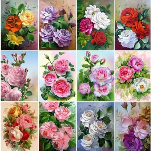 Paint With Diamond Painting Peony Full Drill Square Flower Diamond Embroidery Cross Stitch Mosaic Decor for Home Hobbies Crafts