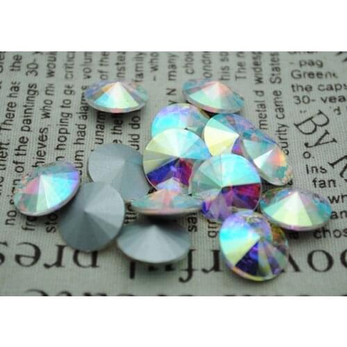 100pcs/lot Crystal AB Color 8mm,10mm,12mm,14mm,16mm,18mm,20mm Chinese Top Quality Round Fancy Stone Rivoli glass beads