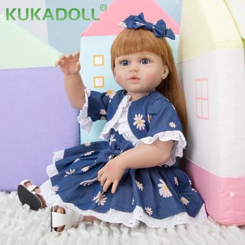KUKADOLL 23 Inch Full Silicone Lovely Reborn Princess Long Hair Toys Doll Simulation Reborn Doll Birthday Gifts For Children