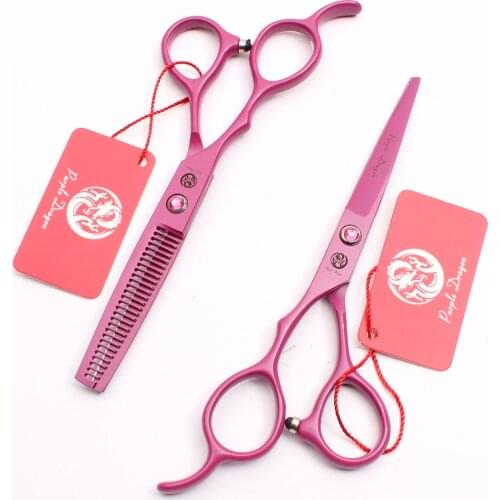 Left Hand 5.5" 16cm Purple Dragon Pink Cutting Scissors Thinning Shears Professional Hairdressing Scissors Hair Scissors Z8001