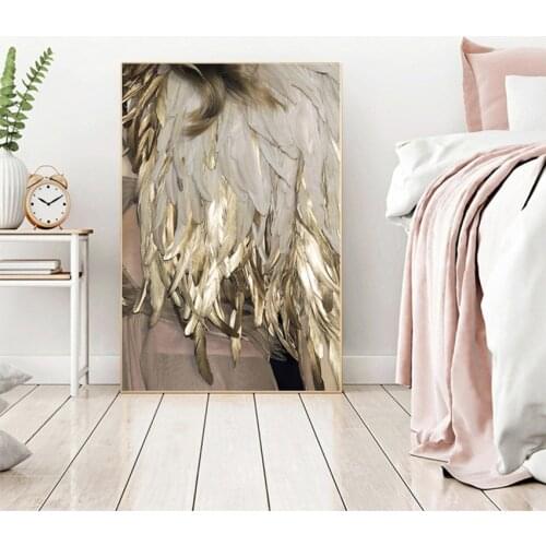 Modular Living Room Bedroom Home Without Frame Feather Gold Color Lamp Poster Canvas Print Wall Nordic Minimalist Style Art