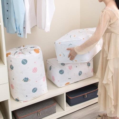 New Waterproof Storage Bag For Clothes Blanket Portable Non-woven Folding Clothes Pillow Quilt Blanket Storage Box Organizer Hot