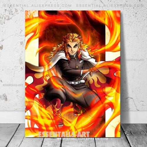 Kyojuro Rengoku Kimetsu No Yaiba Breath of Flames Poster Canvas Wall Art Painting Decor Pictures Bedroom Home Decoration Prints