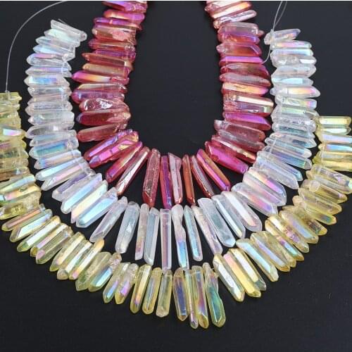 Approx 51PCS/Strand,Titanium Rainbow Natural Quartz Crystal Stone Point Spacer Beads,Drilled Graduated Beads Pendant Findings