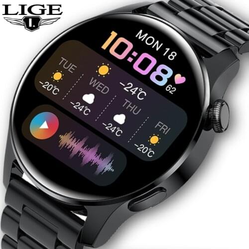 LIGE 2021 New Smart Watch Men Bluetooth Call Watch Waterproof Sport Fitness Heart Rate Mens Watches for Android IOS Smartwatch