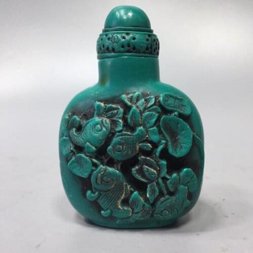 Resin-like Turquoise snuff bottle (small round bottle) antique handicraft