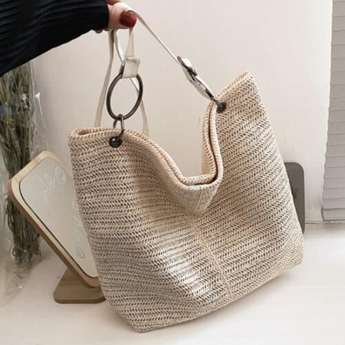 2021 New Casual Large Capacity Tote Women Straw Handbags Luxury Woven Designer Lady Shoulder Messenger Bags Female Big Purses