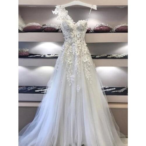 2021 Lace Appliques Wedding Dresses for Bride Long A Line One Shoulder Bridal Gowns vestido de noiva
