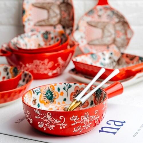 Cute Animal Double Handle Ceramic Dinner Plate Japanese Home Kitchen Restaurant Tableware Rice Soup Bowl Dinnerware Salad Dish